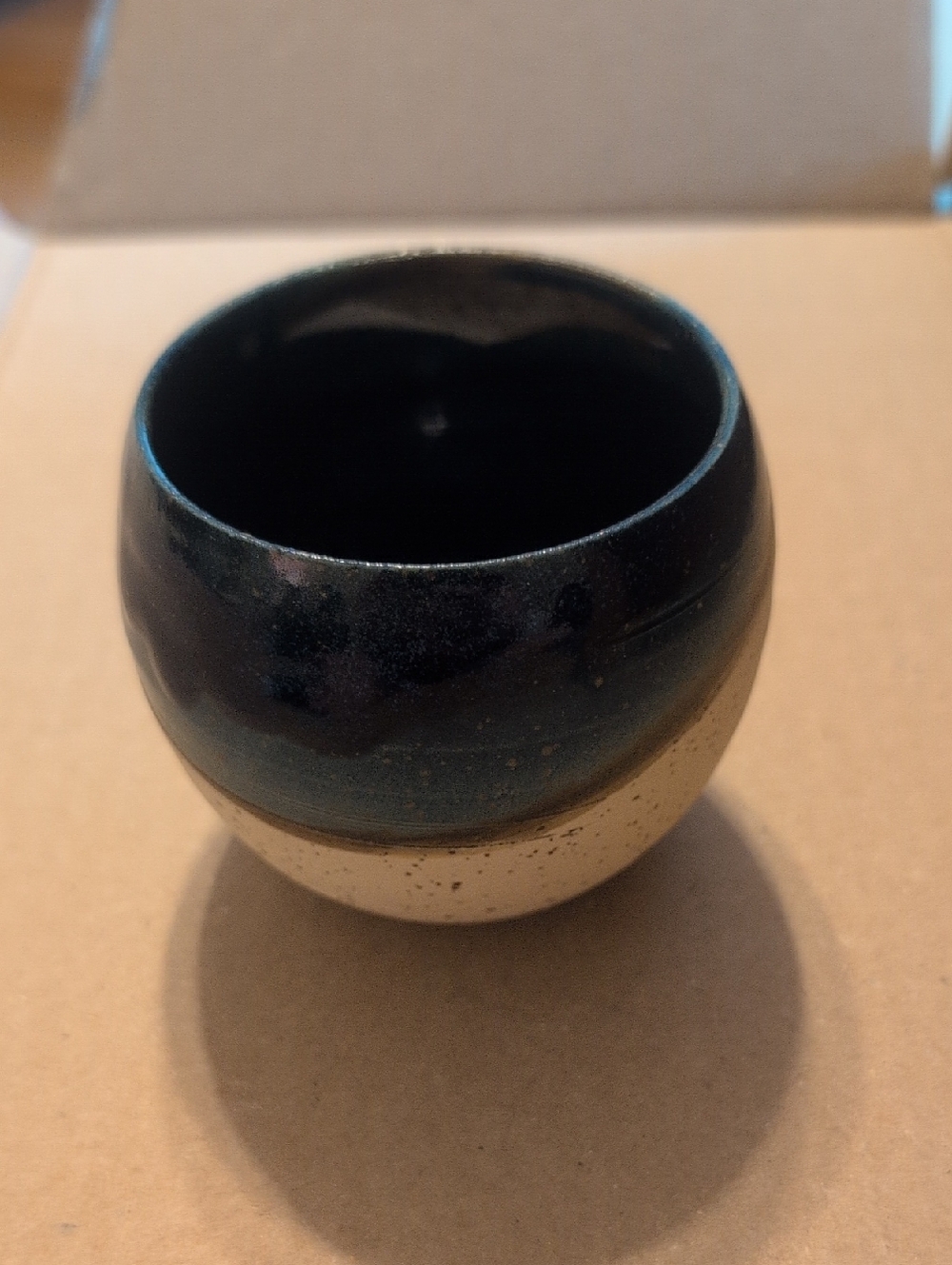 Handmade Two-Tone Ceramic Bowl in Dark Teal and Cream